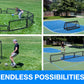 people using portable sports nets for panna soccer cage and pickleball net. Text says endless possibilities.